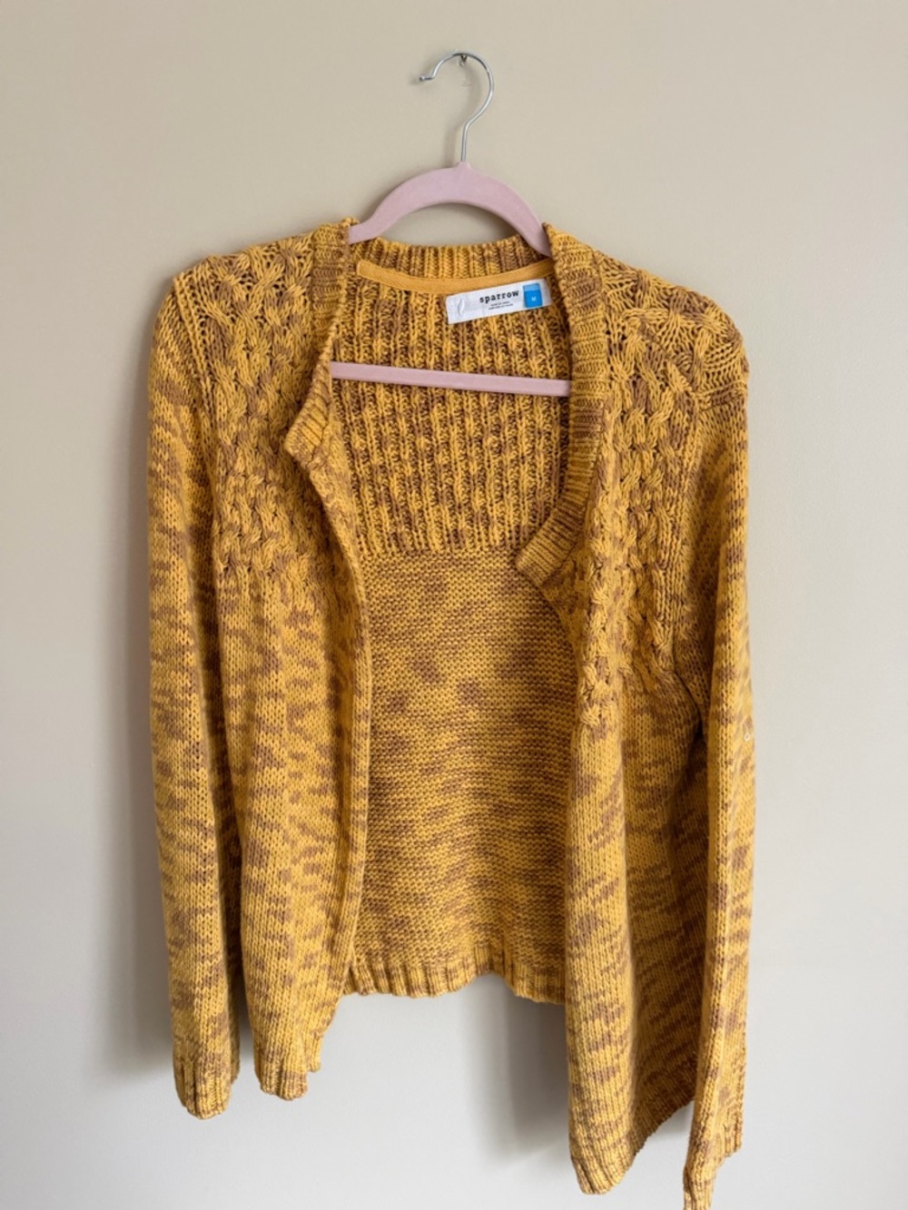 sparrow Marigold Textured Cable-Blend Open Cardigan